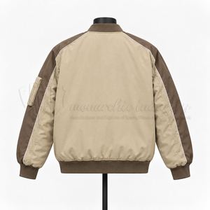Chaqueta Bomber para Hombre, Color Caqui Marrón con Bloques de Color, Cierre de Cremallera, Casual, Resistente al Viento, Corte Regular, para Otoño - Product Image 2