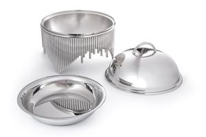 Luxury Silver Fringe Chafing Dish Modern Stainless Steel <b>Food</b> <b>Warmer</b> With Unique Pipe Pedestal For Hotel Buffet & Wedding Decor - Product Image 2