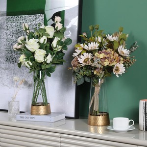 Vase en verre avec base dorée, décoration de table pour centre de table de mariage, décoration d'intérieur - Product Image 4