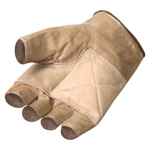 Gants de motard mi-doigts en cuir véritable premium couleur Tan désert avec design ventilé et sangle réglable – Fournisseur en gros - Product Image 3
