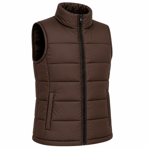 Gilet matelassé respirant personnalisé pour homme, col montant, fermeture éclair, rembourré en polyester/nylon, couleur unie, vêtement d'extérieur d'hiver sans manches - Product Image 3