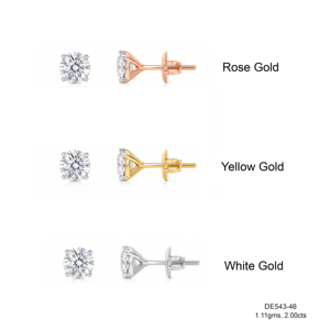 Boucles d'oreilles clous solitaires classiques de luxe en diamant de laboratoire de qualité supérieure, or 14 carats, certifiées IGI, pour femme, idéales pour les fêtes, le quotidien et les cadeaux - Product Image 1