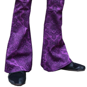 Pantalon évasé pour homme, imprimé floral violet, taille haute, fermeture boutonnée, décontracté, tissé - Product Image 3