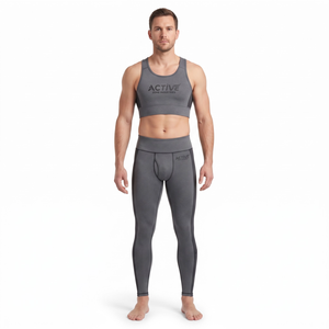 Ensemble de vêtements de sport compressifs pour hommes en polyester recyclé, soutien-gorge long et collants, tenue de sport pour la gym, personnalisable OEM - Product Image 1