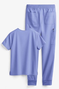 Women's V Neck <b>Scrub</b> Set Hospital Uniform Blue Polyester Woven Pants Top Set - Product Image 4