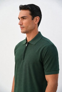 Top Quality Men's Polo <b>Shirt</b> with Zipper Short Sleeve Custom Design Pique Knitted Fabric Ribbed Collar Cuffs Breathable - Product Image 5