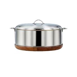 Wood and metal <b>serving</b> <b>dish</b> <b>set</b> with engraved geometric silver lid blue accent knob and decorative wooden base premium kitchenwa - Product Image 5