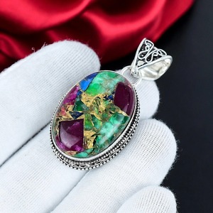 Pendentif de luxe ovale en turquoise avec matrice multi-cuivre sertie clos, fait main en argent sterling 925, bijou bohème, cadeau pour - Product Image 5