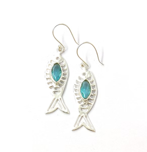 Pendientes Colgantes de Plata 925 con Diseño Abstracto Modernista de Pez y Cuarzo Azul, Joyería Clásica al por Mayor - Product Image 3