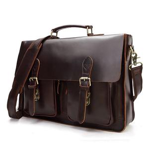 Sac à main d'affaires rétro en cuir de vache véritable pour hommes, sacoche pour ordinateur portable de 15.6 pouces, sacs à bandoulière LLB-0386 - Product Image 1