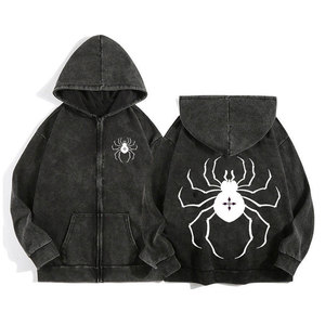 Sudadera con capucha unisex Wearpex de forro polar con cremallera completa, diseño de araña, a prueba de viento, estampado sólido, ecológica, 100% algodón, estilo Harajuku, holgada con gráfico frontal. - Product Image 3