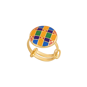 Round Multicolor Enamel Gold Plated <b>Adjustable</b> <b>Ring</b> for Women Geometric Fashion Jewelry Gift Wedding Wear - Product Image 1