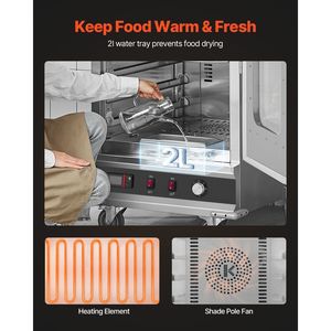 Hot Box 16-Tier <b>Large</b> Concession Food Warmer Water <b>Tray</b> Stainless Steel Single Door Adjustable Glass Warming Holding Equipment - Product Image 3