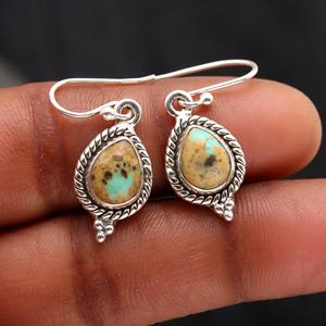 Pear Shape Arizona Turquoise Gemstone <b>Earrings</b> 925 Sterling <b>Silver</b> Handmade <b>Dangle</b> Jewelry Gift for Love Wholesale Price - Product Image 2