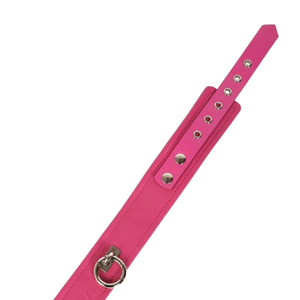 Collier ras du cou en cuir PU rose avec chaîne à maillons, boucle métallique et clous – Accessoire de mode pour soirée - Product Image 4