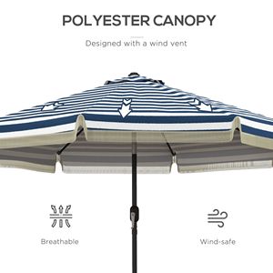 Ombrellone da Giardino a Strisce Blu da 2,7 m con Manovella Inclinabile e Design Arricciato per Terrazza, Piscina, Spiaggia - Disponibile in Diverse Misure: 2,5 m, 2,7 m, 3 m - Product Image 6