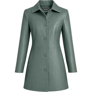 Chaqueta Larga de Cuero Premium para Mujer, Abrigo Clásico Largo con Botones al Frente, Ropa Exterior de Moda, Personalizable, OEM, Marca Privada, Venta al Por Mayor - Product Image 3