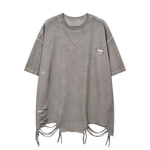 T-shirts tendance unis coupe classique effet usé pour hommes 100% coton écologique couleur personnalisée légers logo personnalisé - Product Image 4