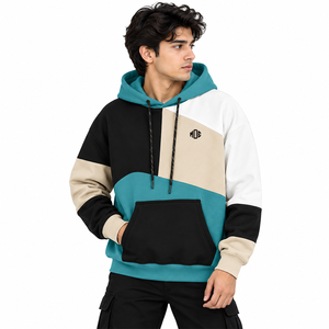 Sweat à capuche personnalisé 100 % coton, doublure à carreaux, couleur unie, streetwear, broderie, épaules tombantes, chaud pour l'hiver, OEM - Product Image 1