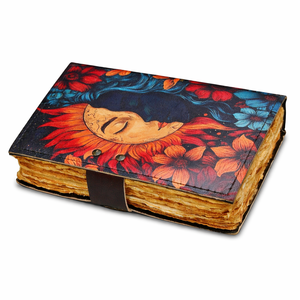 NEW ERA Leather Hardcover <b>Diary</b> Sun Moon Floral Art UV Printed Sewn Binding Antique Deckle Edge Vintage Paper Journal 100 Sheets - Product Image 2