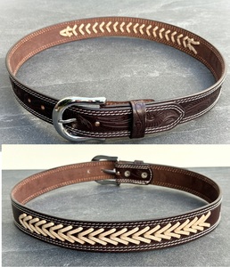 Cinturón de Cuero Genuino de Vaca de Grano Completo con Grabado Floral Estilo Vaquero Occidental de Lujo para Hombres y Mujeres - Product Image 2
