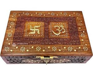 Caja de madera con detalles en latón para guardar joyas, collares, anillos, cosméticos y regalos de Navidad, para la buena suerte - Product Image 4