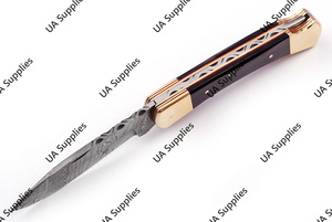 มีดพับทำมือ ด้ามไม้เขาสัตว์ คุณภาพอุตสาหกรรม สำหรับตั้งแคมป์ ใบมีดเหล็กดามัสกัสคุณภาพสูง แบบตรง รับผลิตแบบ OEM ODM พับได้ - Product Image 6