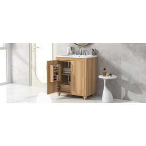 Mobile Bagno Multifunzionale da 30 Pollici con Lavabo Integrato, Mobile in MDF Naturale con Ante e Cassetto - Product Image 5