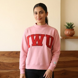 Sudadera de Cuello Alto Color Crema para Mujer con Estampado de Letras IWU Rojas, Corte Regular, Manga Larga, Tejido de Algodón, Ropa de Otoño - Product Image 2