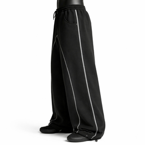 Men's Black <b>Harem</b> Pants Elastic Waist Side Pockets Casual Autumn Knitted Breathable Spandex Cotton Wide Leg - Product Image 5
