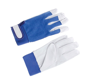 Leather Safety <b>Gloves</b> White with Blue <b>Knit</b> Wrist Anti-Slip Full Texture Anti-static Anti-Cut 4 Mil Thick General Purpose - Product Image 6