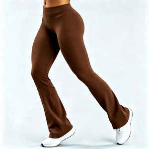 High Waist <b>Flared</b> <b>Leggings</b> <b>Women</b> Solid Pink Full Length Stretchy Yoga Pants - Product Image 5
