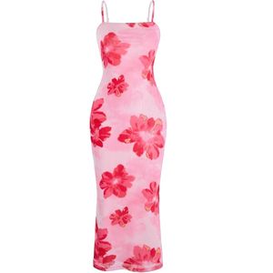 Robe midi décontractée pour femme, printemps-été, à imprimé floral tropical, amincissante, fendue et sans manches - Product Image 1