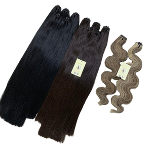 Extensiones de trama de cabello humano vietnamita crudo de alta calidad, máquina de doble estiramiento, trama de cuerpo negro azabache - Product Image 1