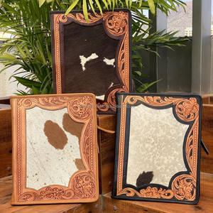 Luxury Padfolio Hand Tooled <b>Leather</b> File Organizer A4 Portfolio Document Folder Multi-pocket Conference Folder with Ring <b>Binder</b> - Product Image 3