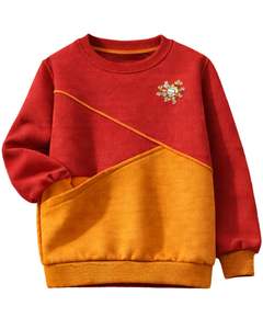 Sweat-shirt pour femme personnalisé en rouge et jaune moutarde, en molleton doux, col rond, décontracté, pull d'hiver avec détails brodés - Product Image 1