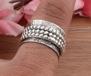 Anillo Giratorio de Plata de Ley 925 con Cuentas Antiestrés, Anillo de Meditación Boho para Mujer y Hombre, Joyería de Boda al por Mayor - Product Image 5