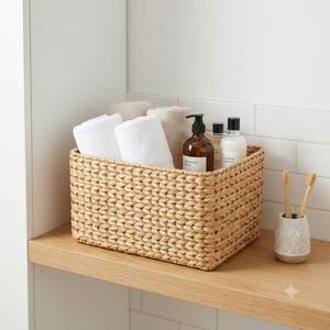 <b>Water</b> <b>Hyacinth</b> <b>Storage</b> <b>Basket</b> Handmade Woven Organizer Rectangular Bin with Handle for Home Office Shelf - Product Image 6