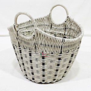 Cesta de Lavandería Multifuncional Rústica de Plástico Tejida a Mano, Ecológica, con Asas Redondas - Product Image 4