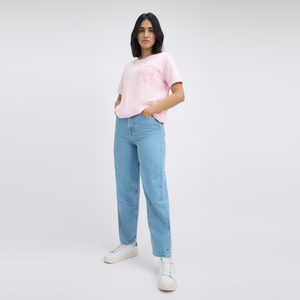 Camiseta de Cuello Redondo para Mujer, 100% Algodón, Apliques, Fresca, Suave y Transpirable, Manga Corta, Ropa Casual de Verano para Venta al Por Mayor y Exportación - Product Image 5