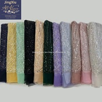 Tissu en tulle à sequins et perles, motif arche pointue concentrique et vagues géométriques, pour robes