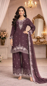 Conjunto Tradicional de Salwar Kameez de Rayón para Mujer, Color Granate, Bordado, Largo hasta el Tobillo, Corte Holgado, Estilo Indio-Pakistaní para Bodas - Product Image 2