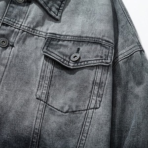 Veste en jean vintage noire en gros – Nouvelle veste en jean gris délavé multi-poches pour homme - Product Image 6