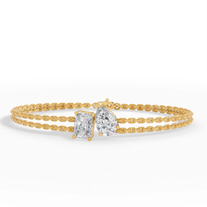 IGI Certified Lab Grown Diamond Toi Et Moi <b>Bracelet</b> | Pear & Emerald Cut Double Strand 10K Gold Luxury Fine Jewelry For Women - Product Image 5