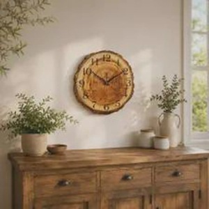 Horloge murale en bois rustique à motif délicat, ronde, analogique, à quartz, silencieuse, décoration de cuisine - Product Image 3