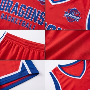 Ensemble d'uniformes de basketball personnalisés, rayé rouge et bleu, sublimé, 100% polyester, maillot respirant en mesh pour adultes, unisexe, taille standard - Product Image 6