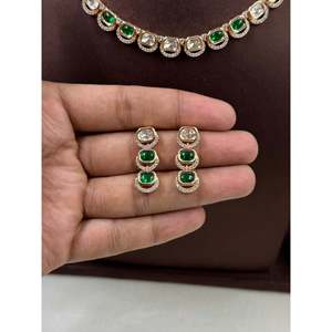 Indian Ethnic Manasi Moissanite Delicate <b>Gold</b> Plated Zircon Necklace <b>Set</b> - Product Image 4