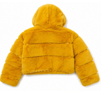 Manteau court en fausse fourrure jaune doré pour femme, à capuche, avec patch brodé, chaud, respirant, mode hiver, style streetwear court et duveteux