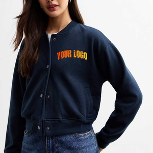 เสื้อแจ็คเก็ตหนังลำลองสำหรับผู้หญิง คอตั้ง แต่งผ้าถัก ย้อมสีเรียบ ระบายอากาศ กันลม สำหรับฤดูหนาว รับสกรีนโลโก้ คุณภาพสูง - Product Image 1