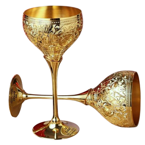 Ensemble de gobelets à vin en laiton plaqué or 24 carats luxueux, calice royal artisanal et flûtes à champagne gravées, idéal pour les mariages et les réceptions haut de gamme - Product Image 1